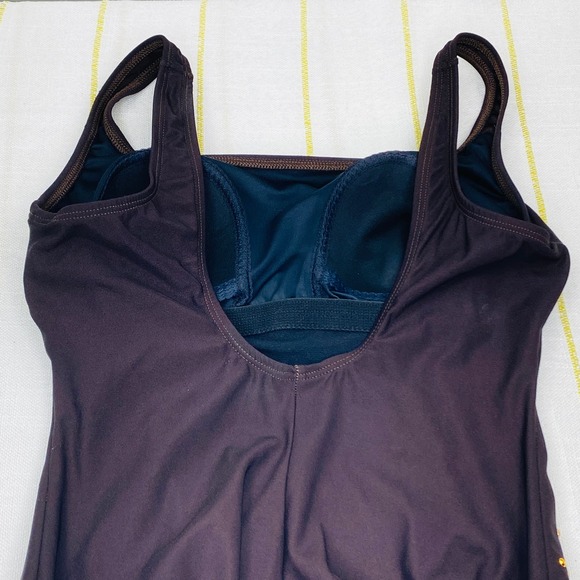 Vintage Longitude Brown and Gold Rhinestone One Piece Swimsuit Womens 8 Resort - Picture 7 of 11